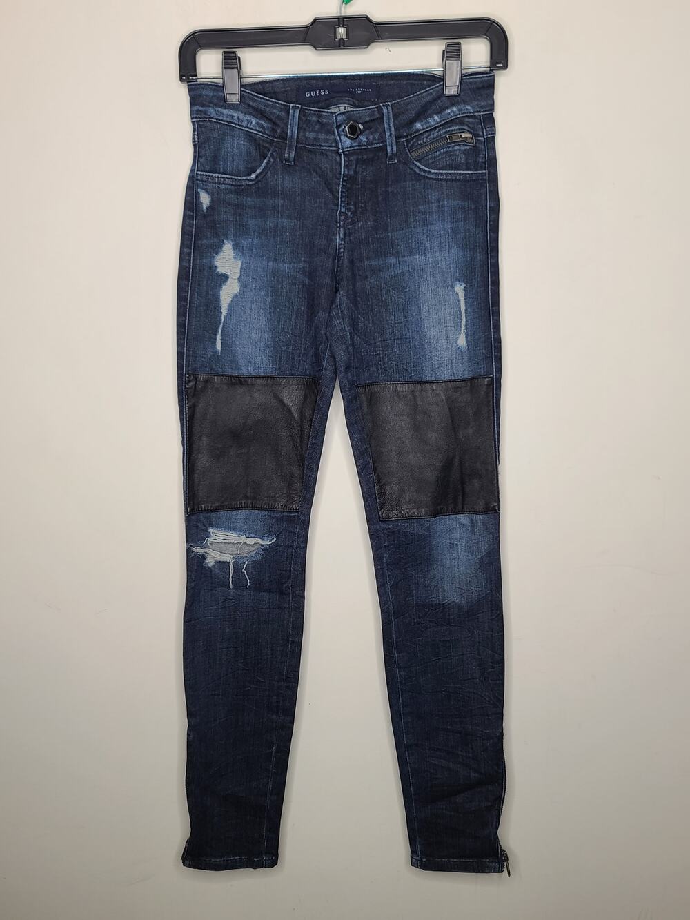 Guess destroyed skinny moto jeans with leather patches - 24